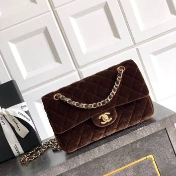 Chanel Velvet Classic Small Flap Handbag Dark Brown 2025 A01113 (yezi-251011069)