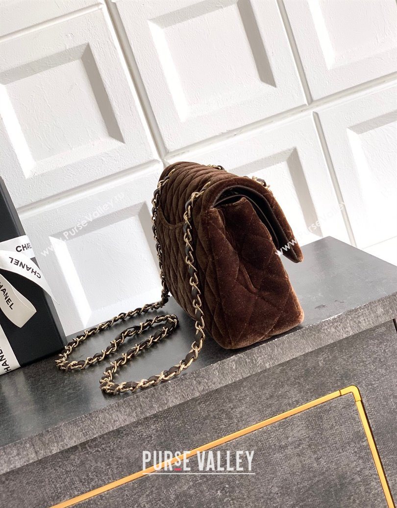 Chanel Velvet Classic Small Flap Handbag Dark Brown 2025 A01113 (yezi-251011069)