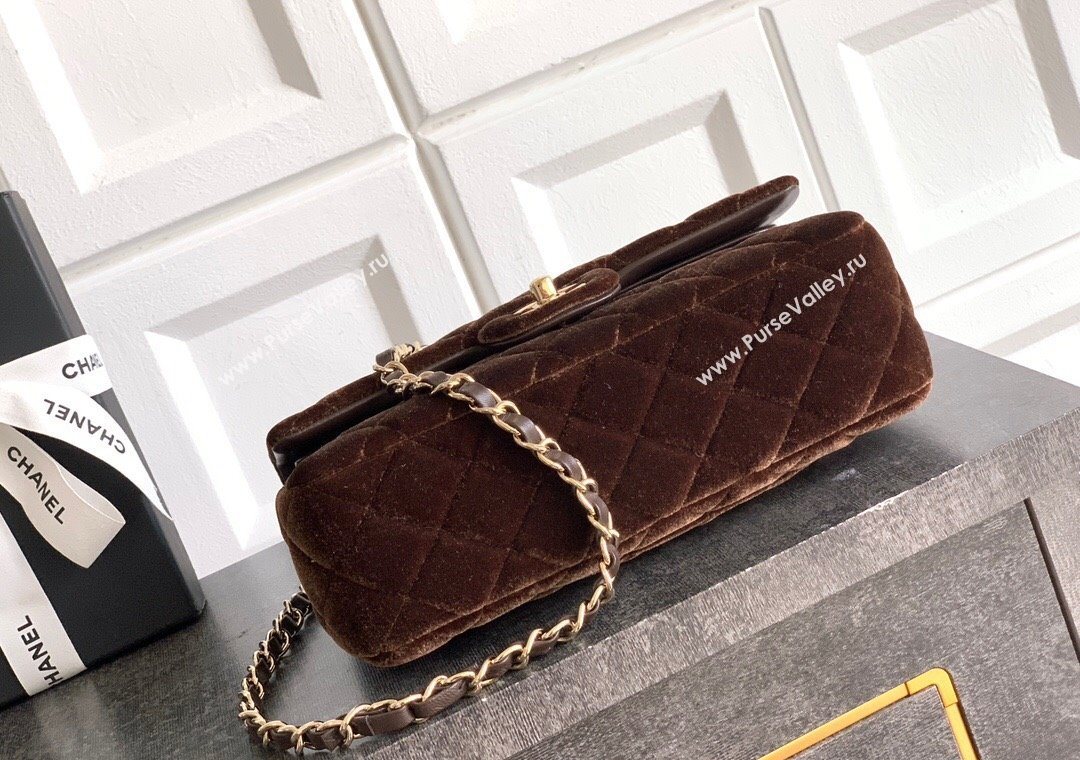 Chanel Velvet Classic Small Flap Handbag Dark Brown 2025 A01113 (yezi-251011069)