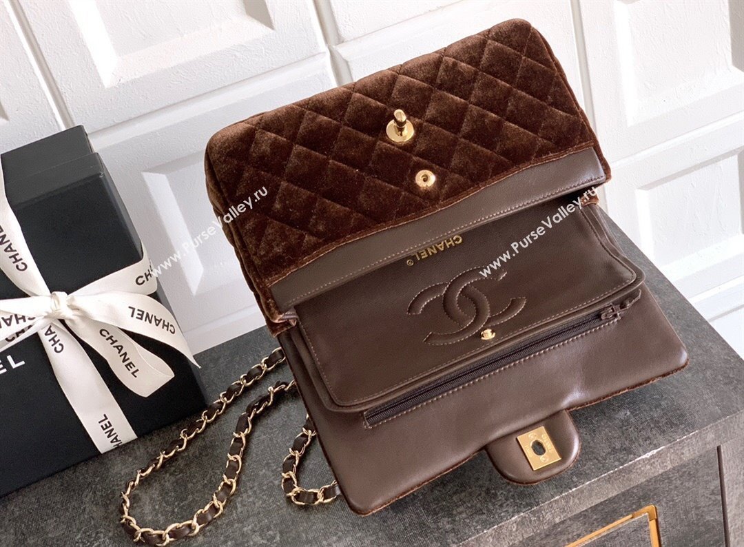 Chanel Velvet Classic Small Flap Handbag Dark Brown 2025 A01113 (yezi-251011069)