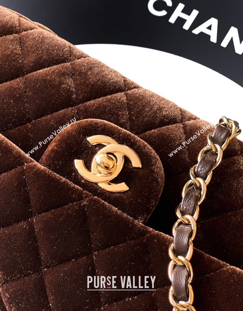 Chanel Velvet Classic Small Flap Handbag Dark Brown 2025 A01113 (yezi-251011069)