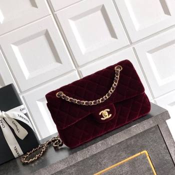 Chanel Velvet Classic Small Flap Handbag Dark Burgundy 2025 A01113 (yezi-251011070)