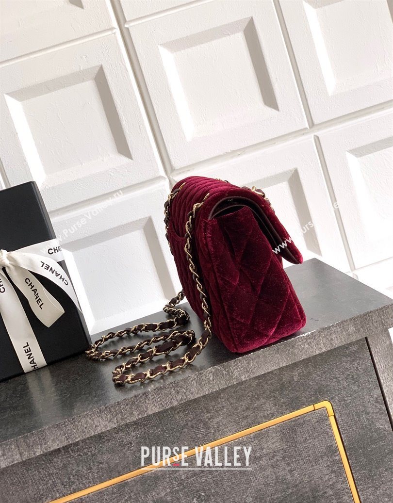 Chanel Velvet Classic Small Flap Handbag Dark Burgundy 2025 A01113 (yezi-251011070)