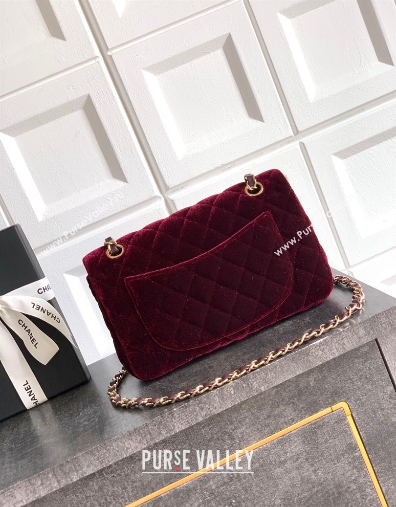 Chanel Velvet Classic Small Flap Handbag Dark Burgundy 2025 A01113 (yezi-251011070)