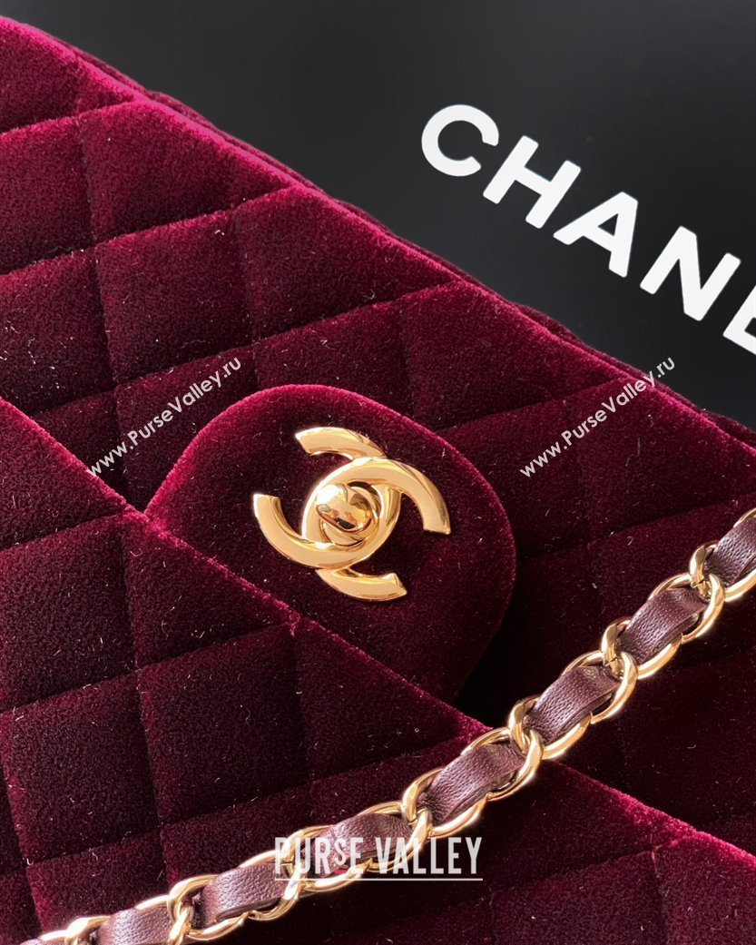 Chanel Velvet Classic Small Flap Handbag Dark Burgundy 2025 A01113 (yezi-251011070)