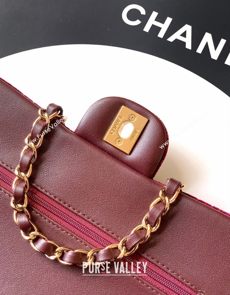 Chanel Velvet Classic Small Flap Handbag Dark Burgundy 2025 A01113 (yezi-251011070)