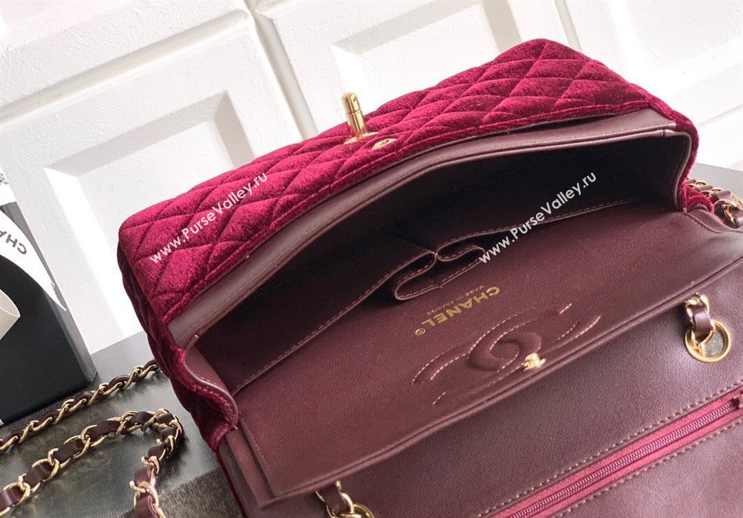 Chanel Velvet Classic Small Flap Handbag Dark Burgundy 2025 A01113 (yezi-251011070)