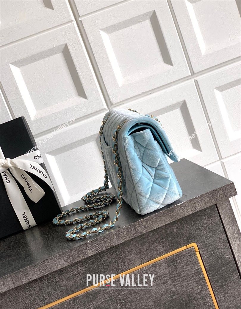 Chanel Velvet Classic Small Flap Handbag Lake Blue 2025 A01113 (yezi-251011071)