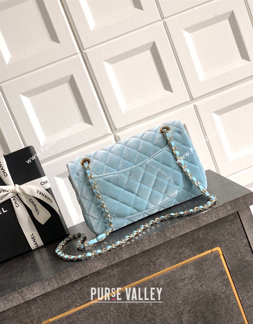 Chanel Velvet Classic Small Flap Handbag Lake Blue 2025 A01113 (yezi-251011071)