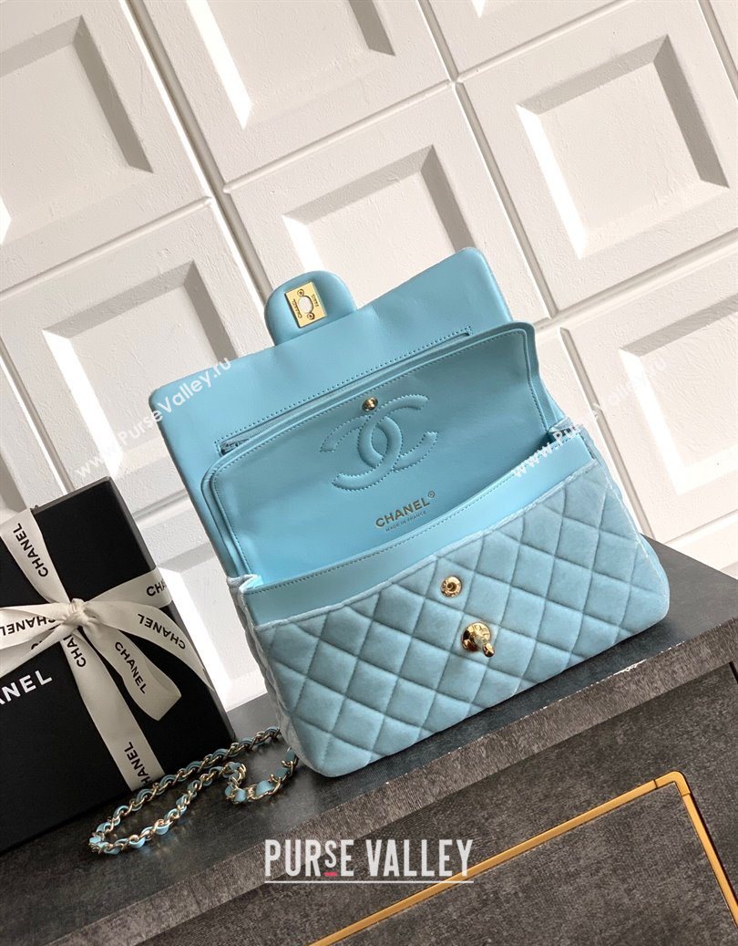 Chanel Velvet Classic Small Flap Handbag Lake Blue 2025 A01113 (yezi-251011071)