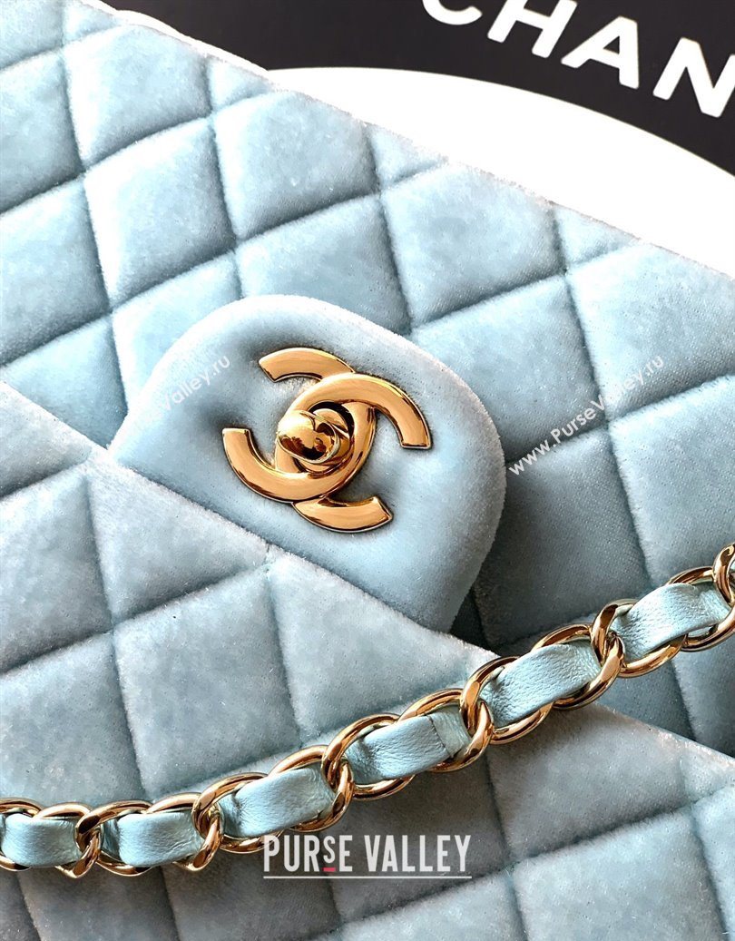 Chanel Velvet Classic Small Flap Handbag Lake Blue 2025 A01113 (yezi-251011071)