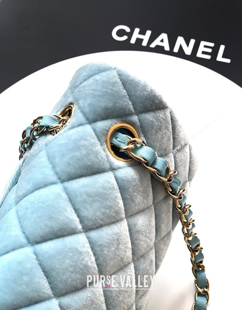 Chanel Velvet Classic Small Flap Handbag Lake Blue 2025 A01113 (yezi-251011071)