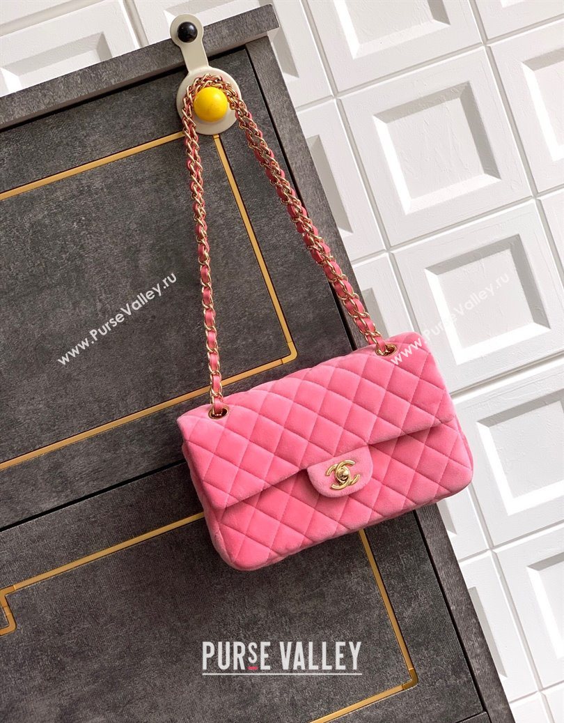 Chanel Velvet Classic Small Flap Handbag Sakura Pink 2025 A01113 (yezi-251011072)