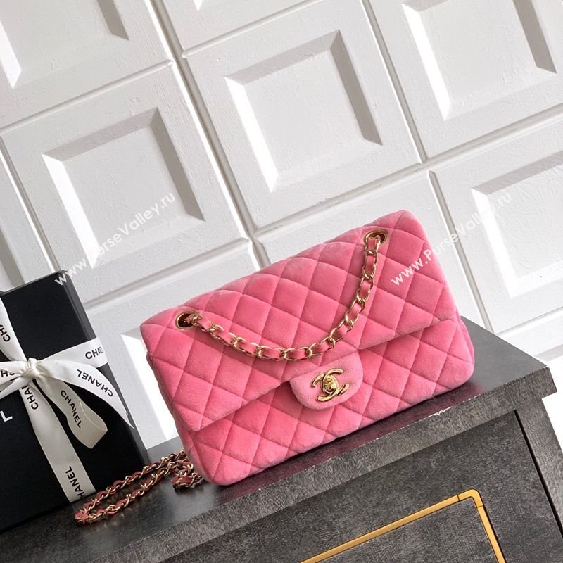 Chanel Velvet Classic Small Flap Handbag Sakura Pink 2025 A01113 (yezi-251011072)