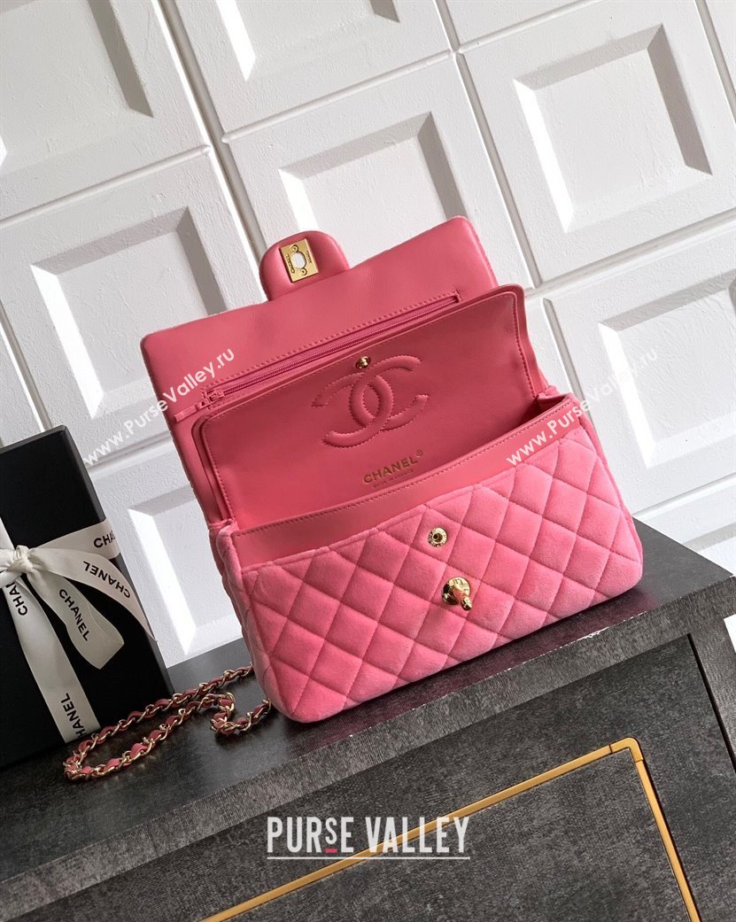 Chanel Velvet Classic Small Flap Handbag Sakura Pink 2025 A01113 (yezi-251011072)