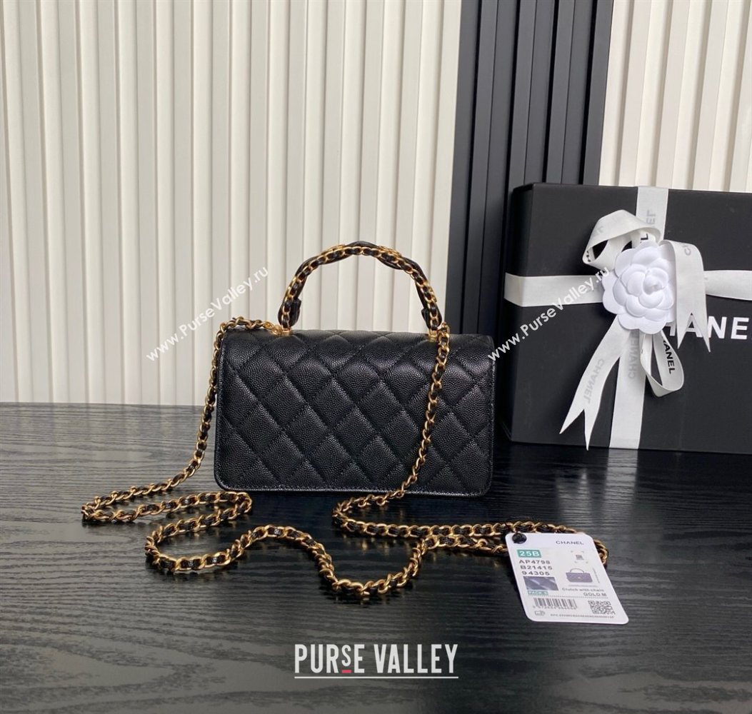 Chanel Grained Shiny Calfskin Clutch with chain and Top Handle Black 2025 AP4798 (yezi-251011073)