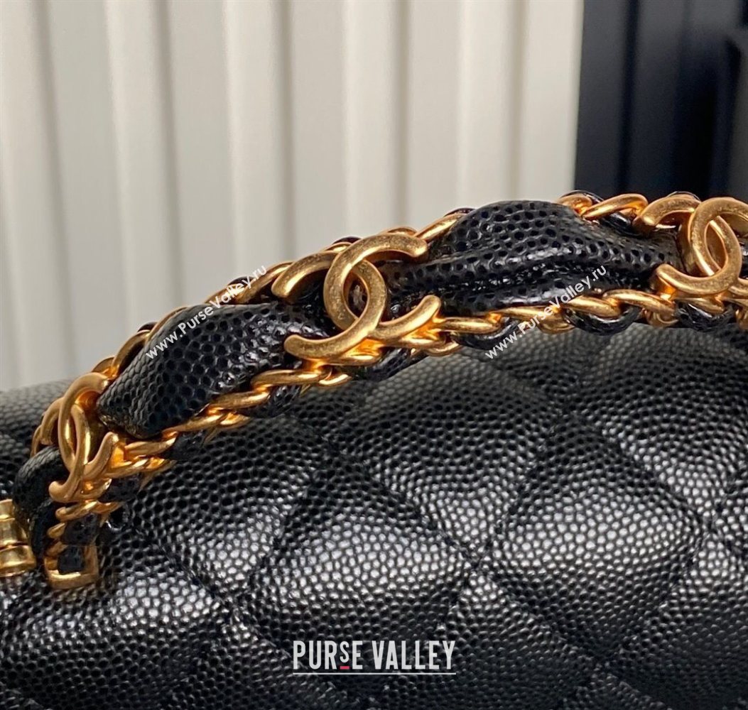 Chanel Grained Shiny Calfskin Clutch with chain and Top Handle Black 2025 AP4798 (yezi-251011073)