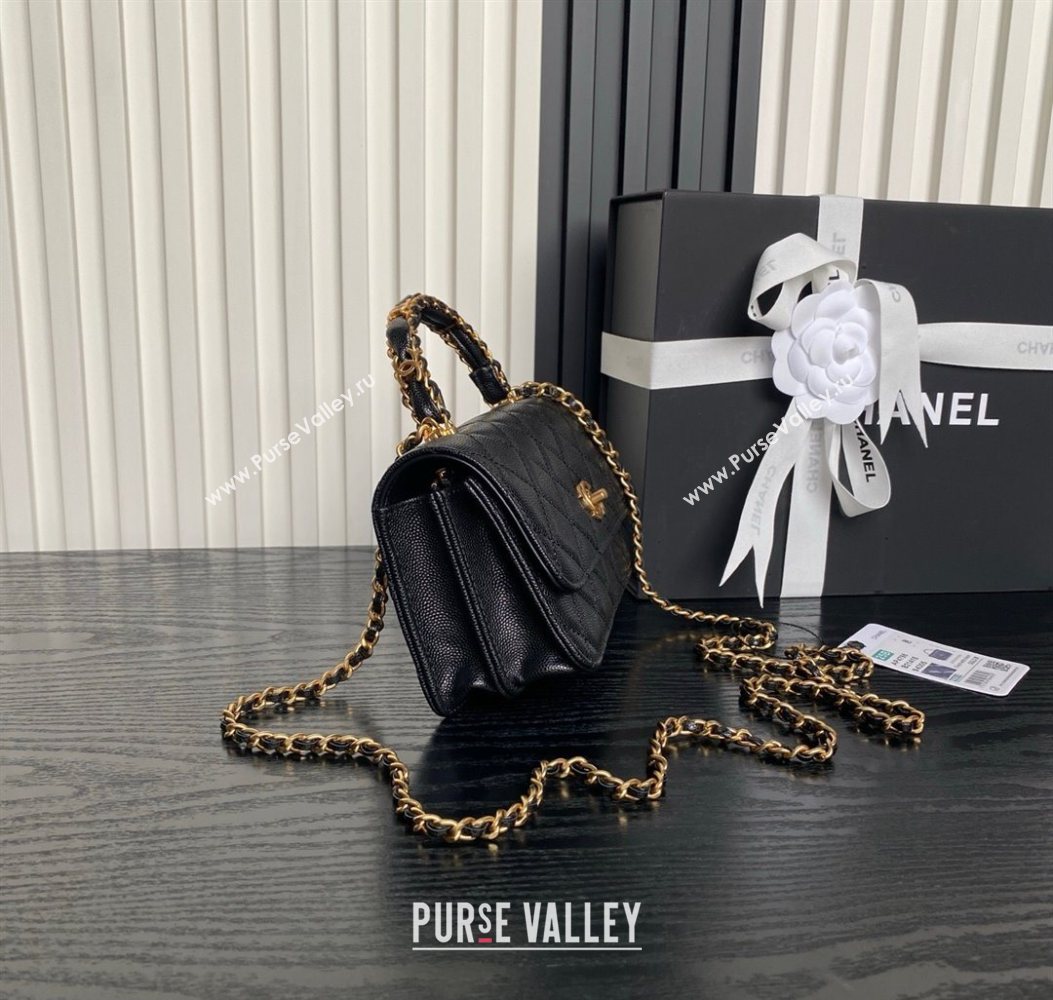 Chanel Grained Shiny Calfskin Clutch with chain and Top Handle Black 2025 AP4798 (yezi-251011073)