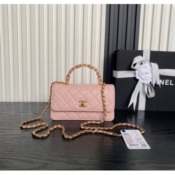 Chanel Grained Shiny Calfskin Clutch with chain and Top Handle Light Pink 2025 AP4798 (yezi-251011074)
