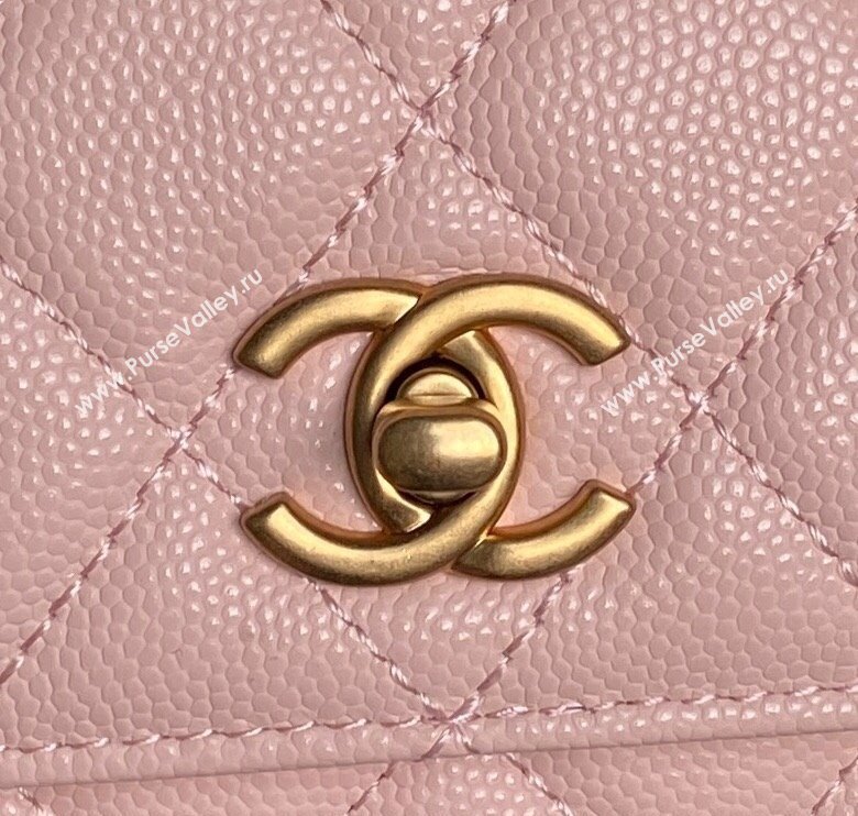 Chanel Grained Shiny Calfskin Clutch with chain and Top Handle Light Pink 2025 AP4798 (yezi-251011074)