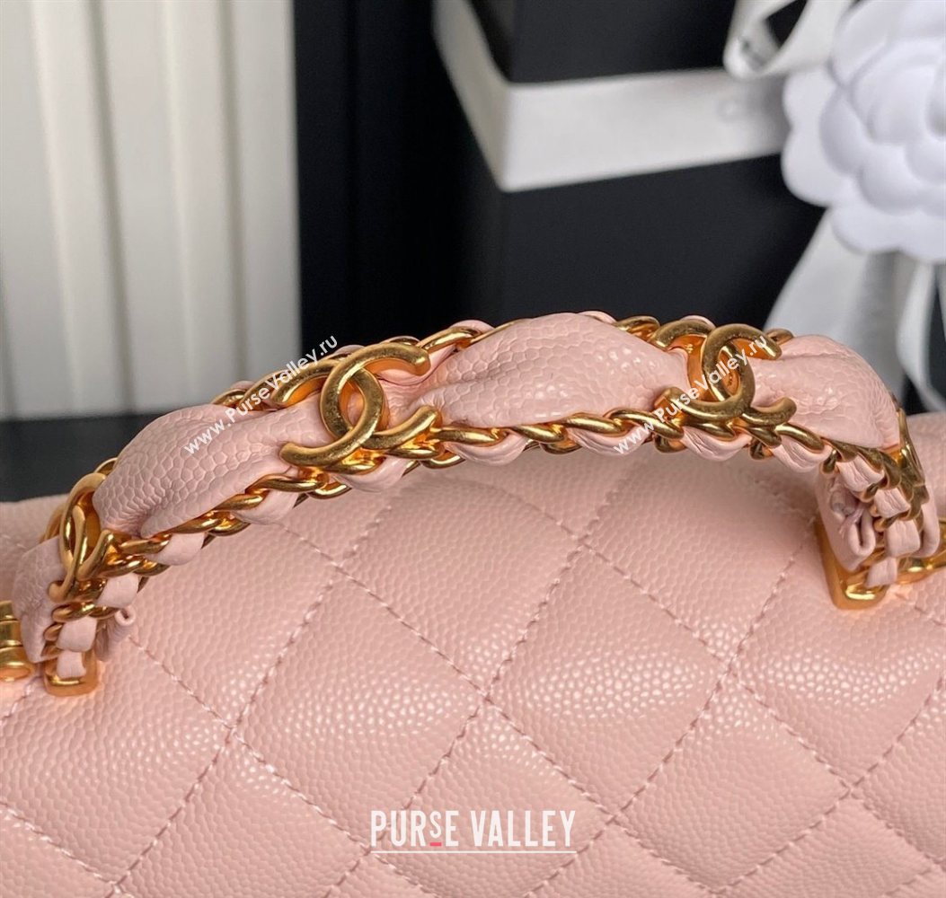 Chanel Grained Shiny Calfskin Clutch with chain and Top Handle Light Pink 2025 AP4798 (yezi-251011074)