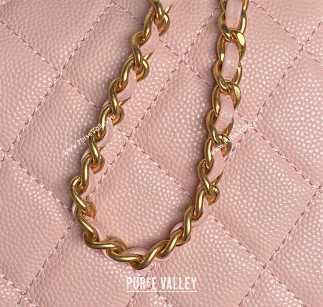 Chanel Grained Shiny Calfskin Clutch with chain and Top Handle Light Pink 2025 AP4798 (yezi-251011074)