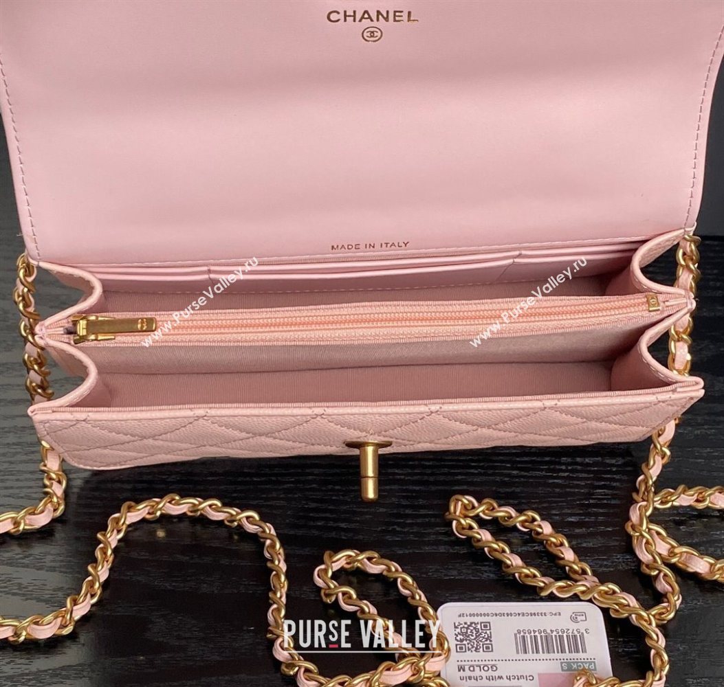 Chanel Grained Shiny Calfskin Clutch with chain and Top Handle Light Pink 2025 AP4798 (yezi-251011074)