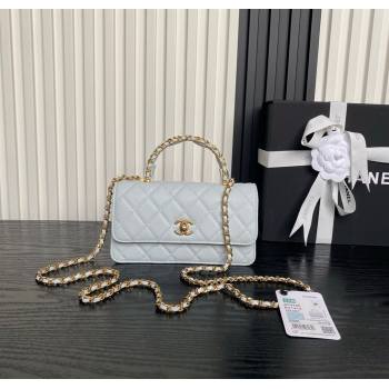 Chanel Grained Shiny Calfskin Clutch with chain and Top Handle Light Blue 2025 AP4798 (yezi-251011075)