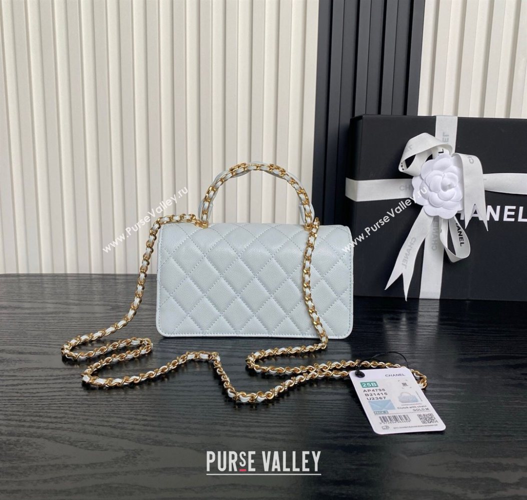 Chanel Grained Shiny Calfskin Clutch with chain and Top Handle Light Blue 2025 AP4798 (yezi-251011075)