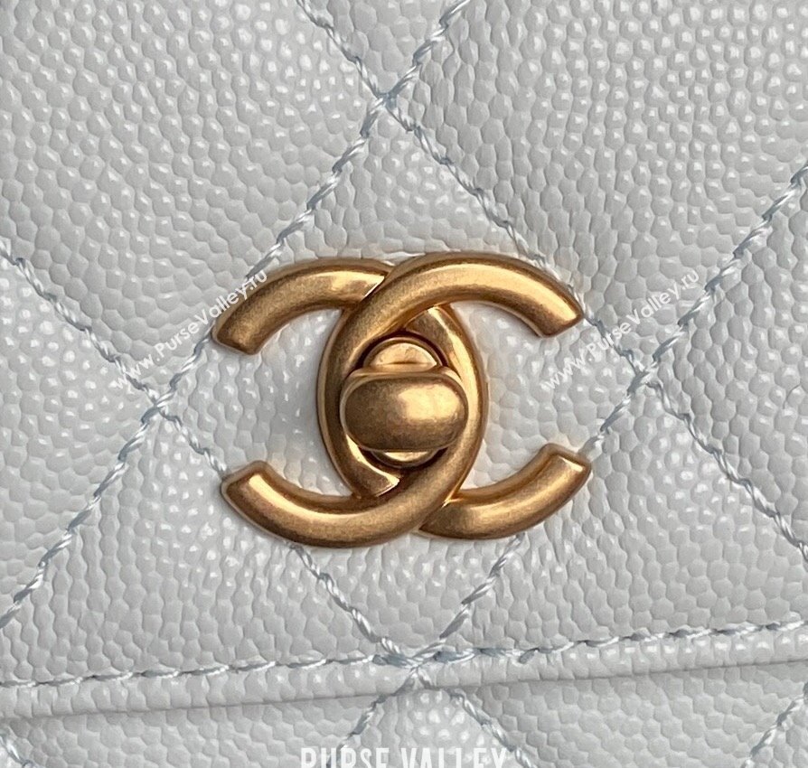 Chanel Grained Shiny Calfskin Clutch with chain and Top Handle Light Blue 2025 AP4798 (yezi-251011075)