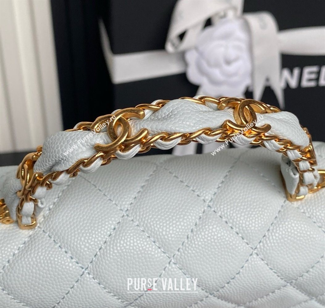 Chanel Grained Shiny Calfskin Clutch with chain and Top Handle Light Blue 2025 AP4798 (yezi-251011075)