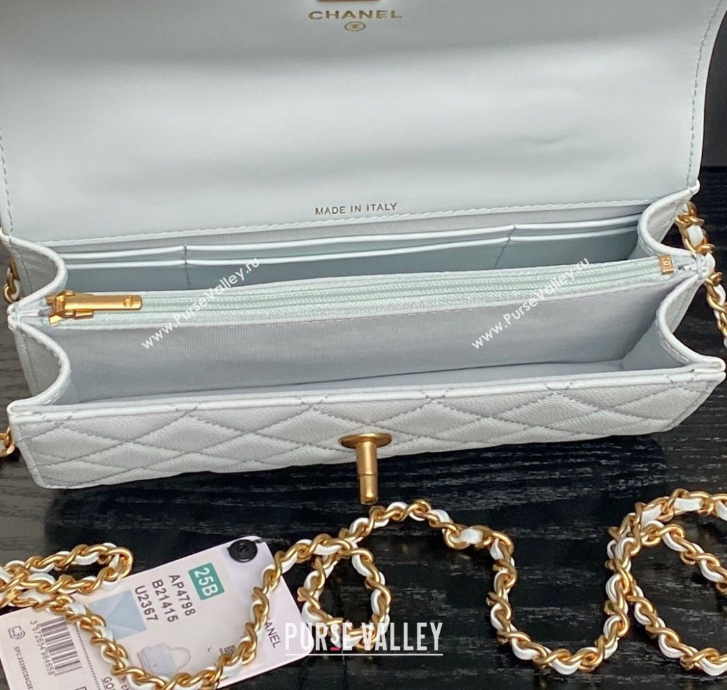 Chanel Grained Shiny Calfskin Clutch with chain and Top Handle Light Blue 2025 AP4798 (yezi-251011075)