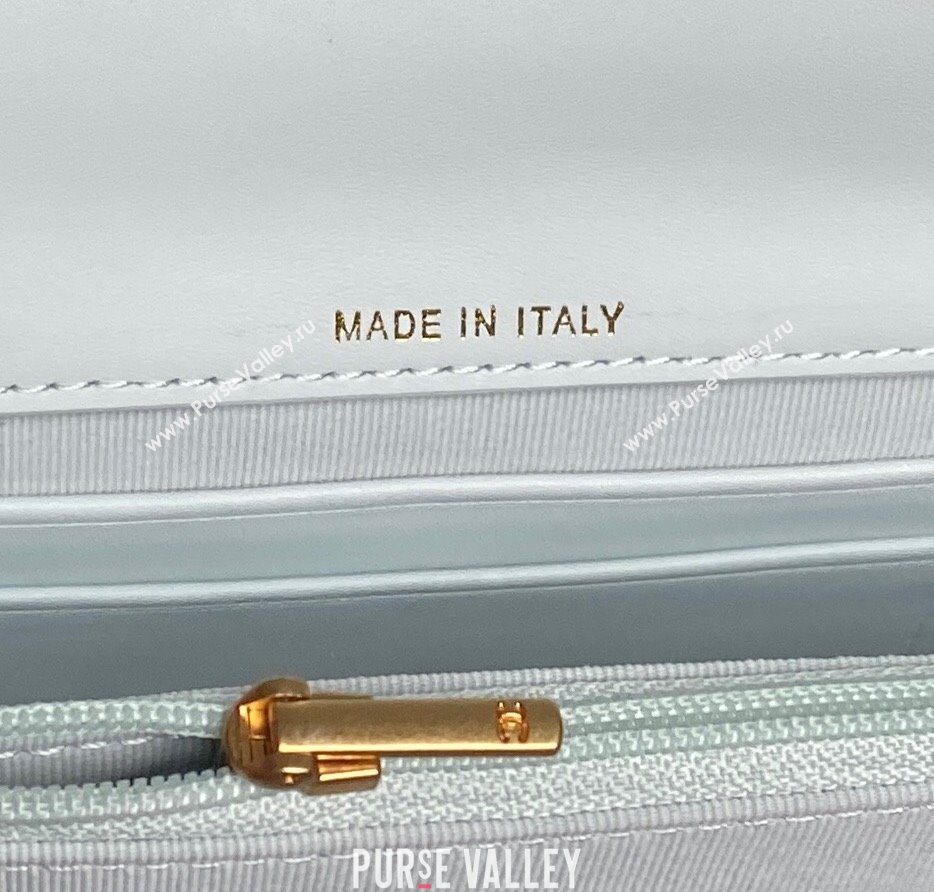 Chanel Grained Shiny Calfskin Clutch with chain and Top Handle Light Blue 2025 AP4798 (yezi-251011075)