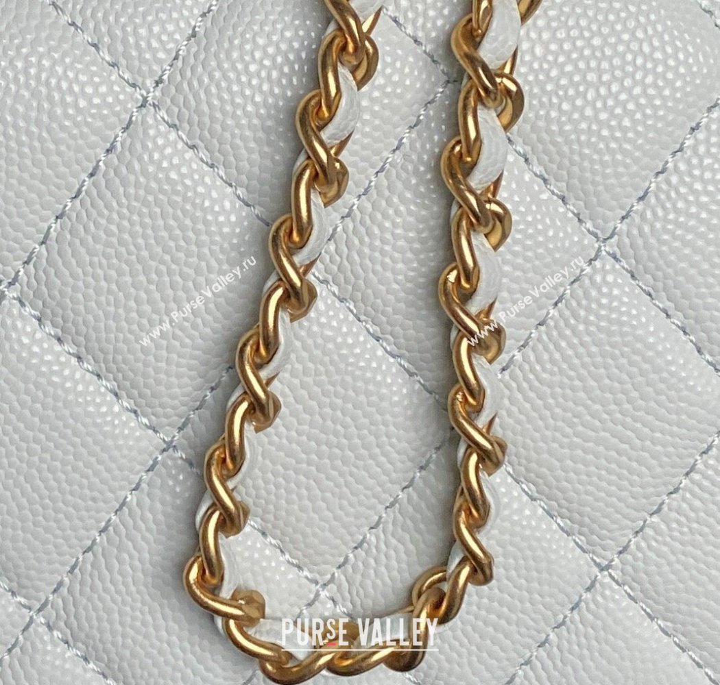 Chanel Grained Shiny Calfskin Clutch with chain and Top Handle Light Blue 2025 AP4798 (yezi-251011075)