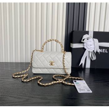 Chanel Grained Shiny Calfskin Clutch with chain and Top Handle White 2025 AP4798 (yezi-251011076)