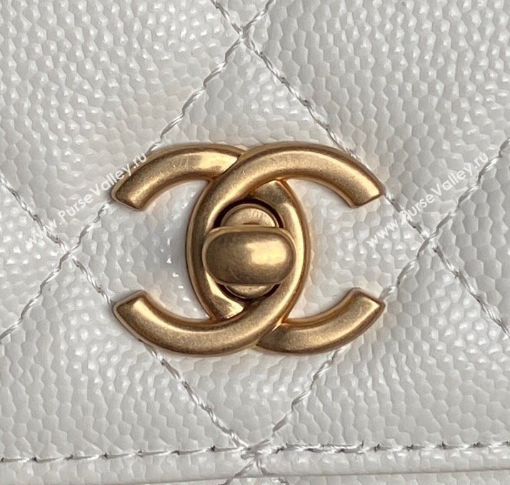 Chanel Grained Shiny Calfskin Clutch with chain and Top Handle White 2025 AP4798 (yezi-251011076)