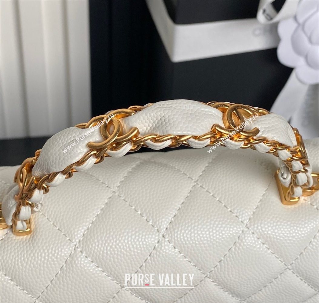 Chanel Grained Shiny Calfskin Clutch with chain and Top Handle White 2025 AP4798 (yezi-251011076)