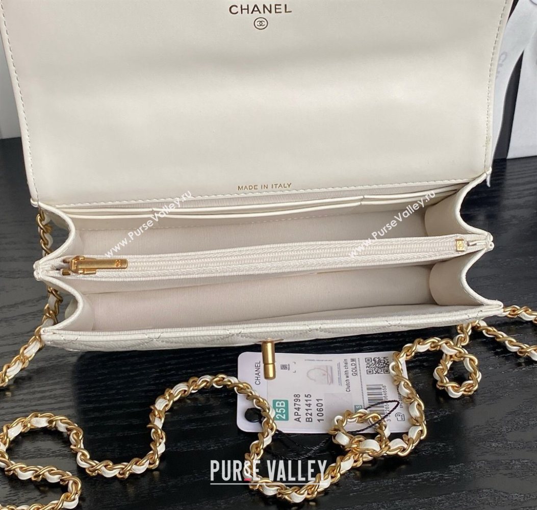 Chanel Grained Shiny Calfskin Clutch with chain and Top Handle White 2025 AP4798 (yezi-251011076)