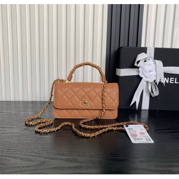 Chanel Grained Shiny Calfskin Clutch with chain and Top Handle Brown 2025 AP4798 (yezi-251011077)