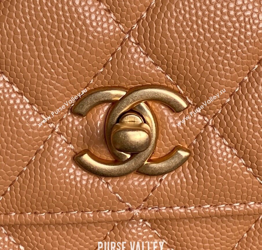 Chanel Grained Shiny Calfskin Clutch with chain and Top Handle Brown 2025 AP4798 (yezi-251011077)