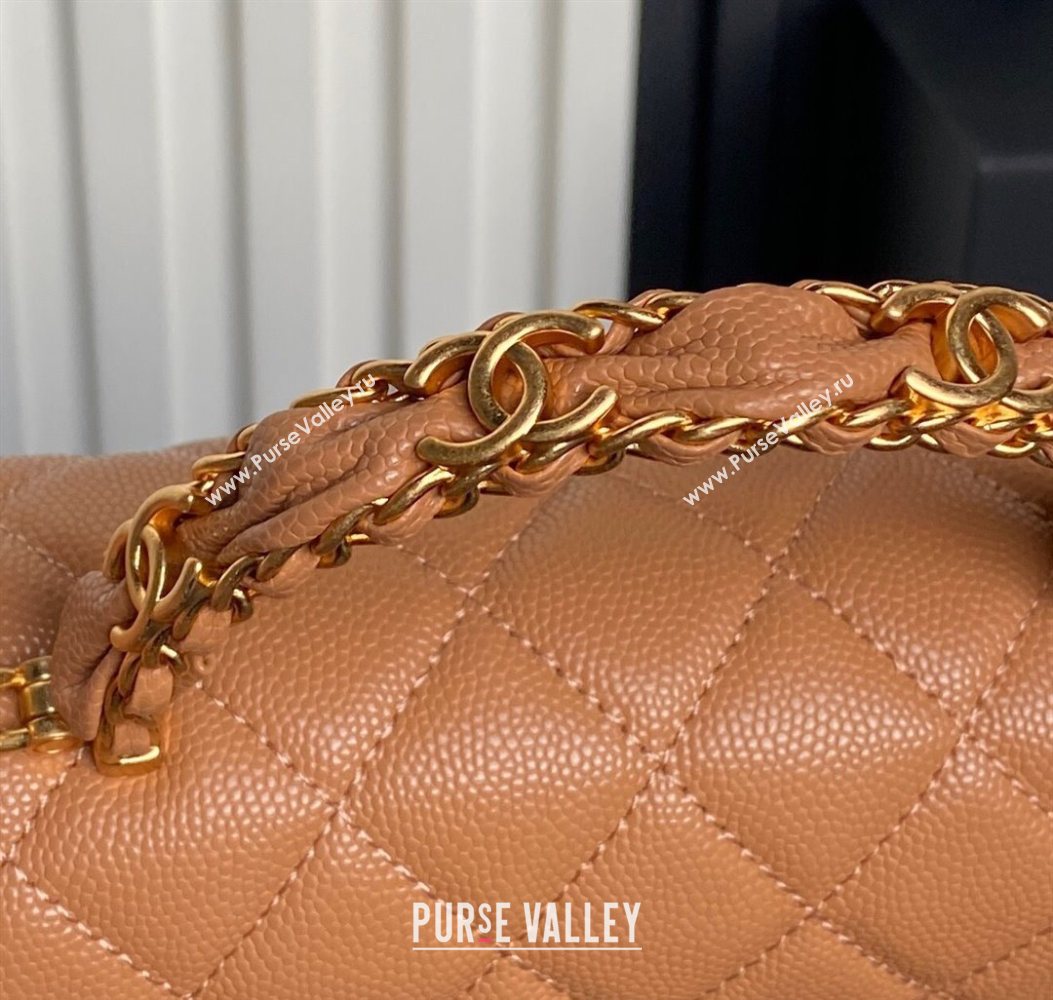 Chanel Grained Shiny Calfskin Clutch with chain and Top Handle Brown 2025 AP4798 (yezi-251011077)