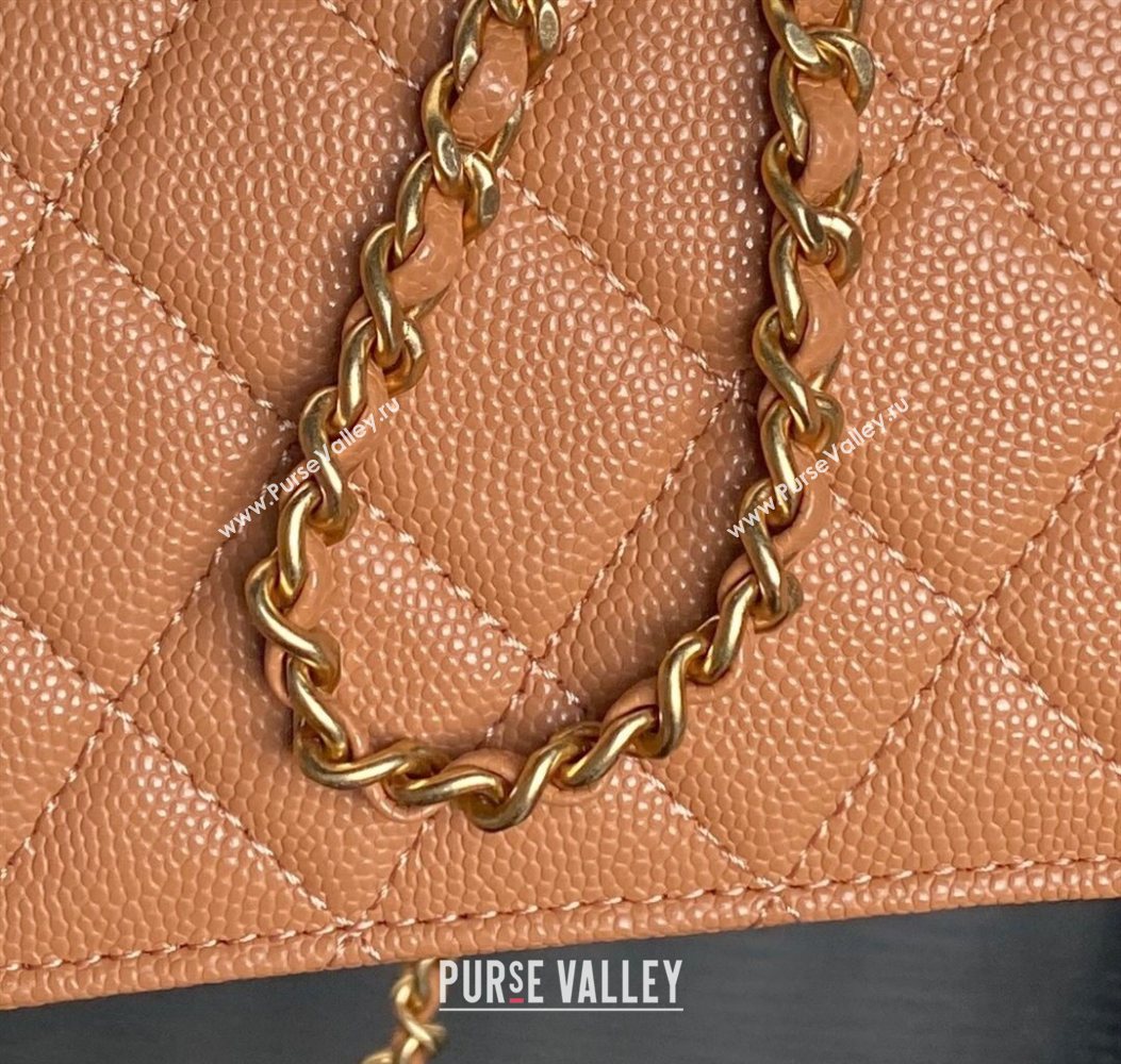 Chanel Grained Shiny Calfskin Clutch with chain and Top Handle Brown 2025 AP4798 (yezi-251011077)