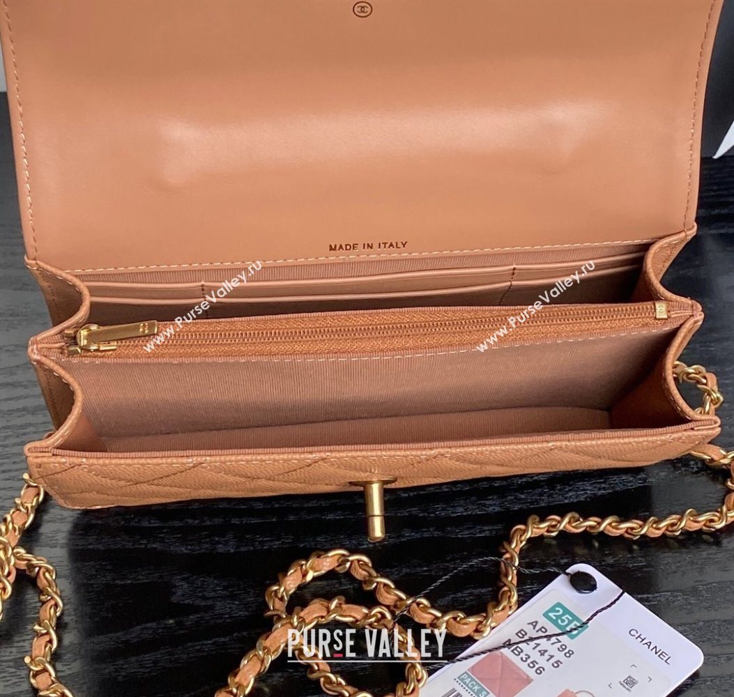 Chanel Grained Shiny Calfskin Clutch with chain and Top Handle Brown 2025 AP4798 (yezi-251011077)