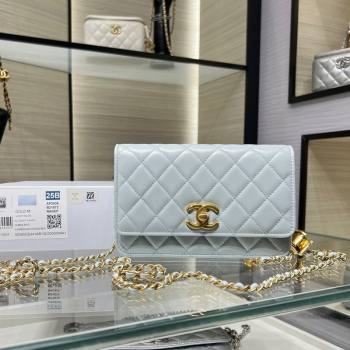 Chanel Shiny Lambskin Wallet On Chain WOC AP3938 Light Blue 2025 (yezi-251011051)