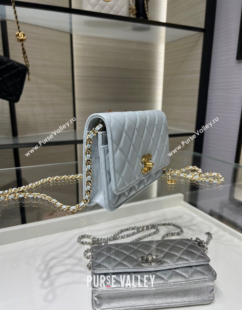 Chanel Shiny Lambskin Wallet On Chain WOC AP3938 Light Blue 2025 (yezi-251011051)