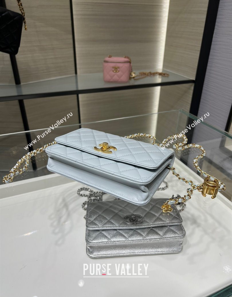 Chanel Shiny Lambskin Wallet On Chain WOC AP3938 Light Blue 2025 (yezi-251011051)