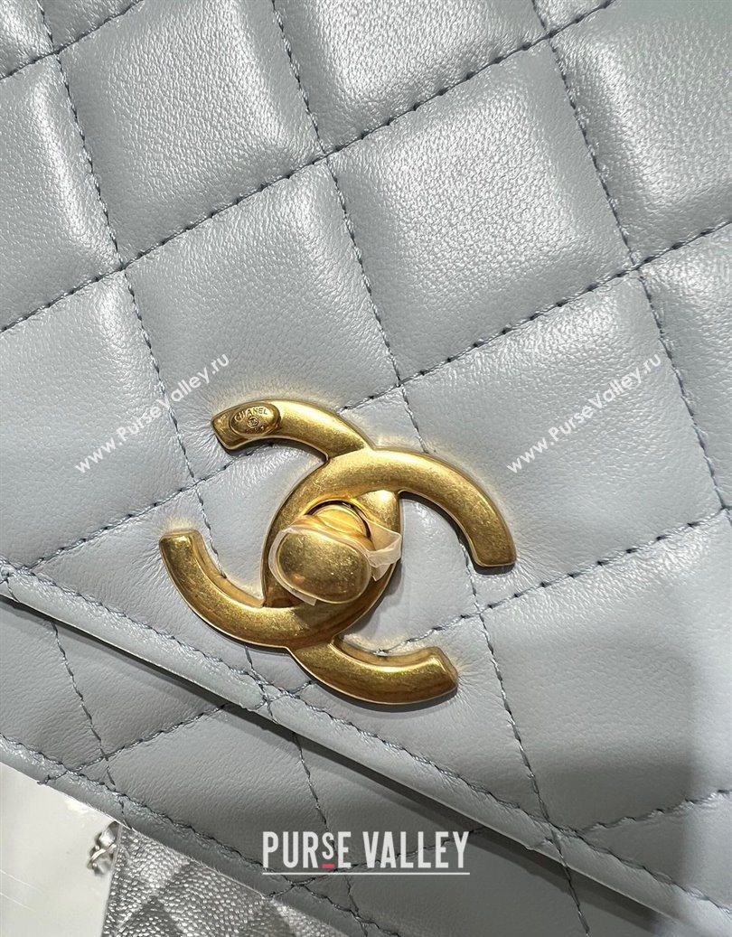 Chanel Shiny Lambskin Wallet On Chain WOC AP3938 Light Blue 2025 (yezi-251011051)