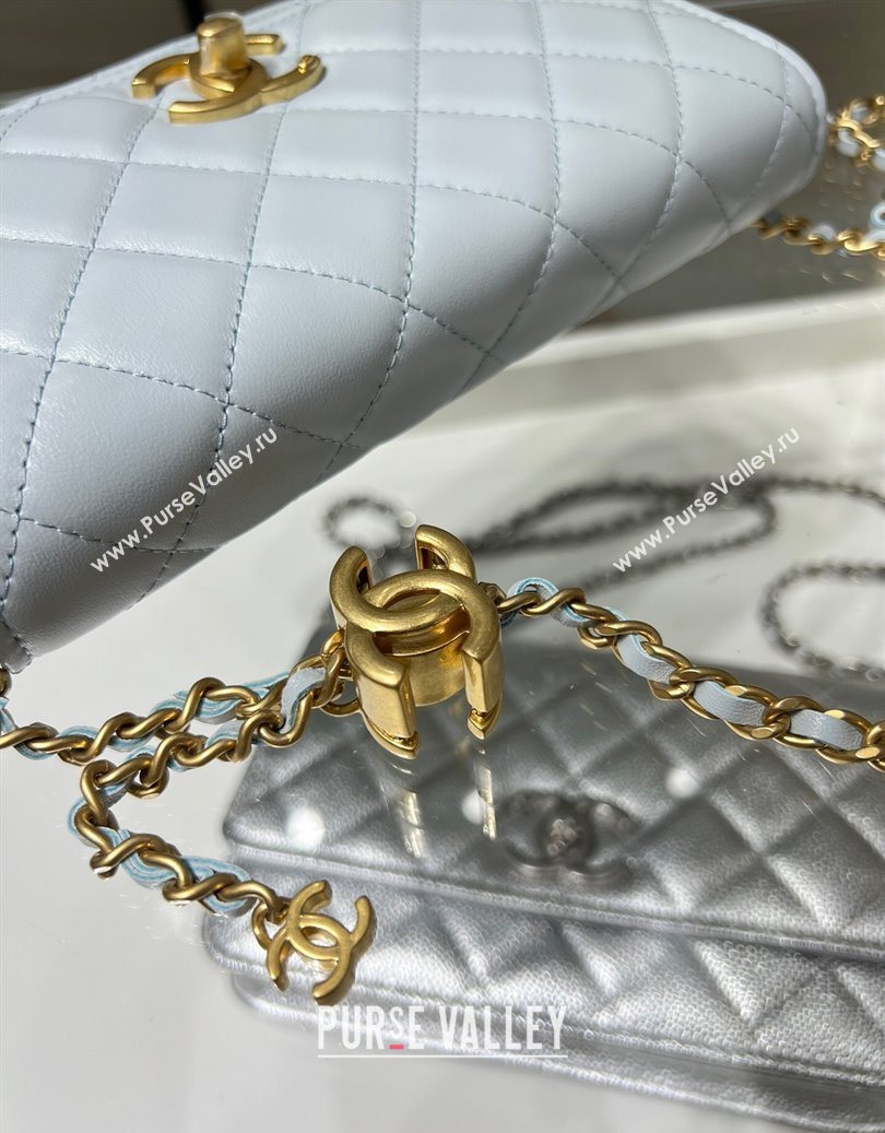 Chanel Shiny Lambskin Wallet On Chain WOC AP3938 Light Blue 2025 (yezi-251011051)