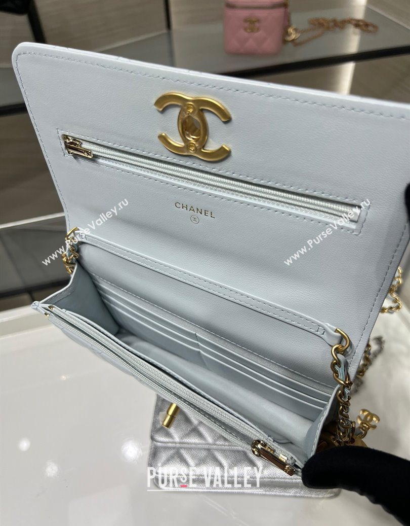 Chanel Shiny Lambskin Wallet On Chain WOC AP3938 Light Blue 2025 (yezi-251011051)