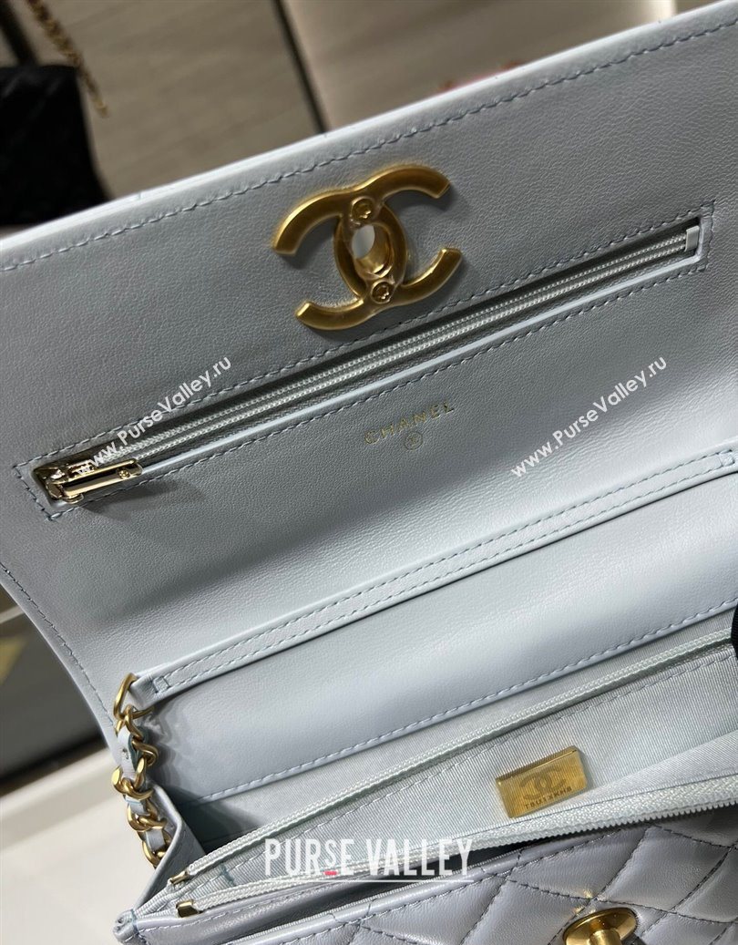 Chanel Shiny Lambskin Wallet On Chain WOC AP3938 Light Blue 2025 (yezi-251011051)